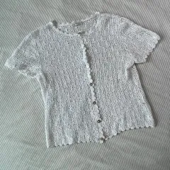 白 クロシェ 夏 半袖 ニット カーディガン