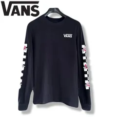 VANS ヴァンズ ロンT チェッカーフラッグ バラ 刺繍ロゴ 黒 Mサイズ
