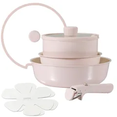 CAROTE カローテ セラミックコーティング フライパン セット 8点 IH・ガス火対応 フッ素不使用 体に害のない くっつきにくい 鍋セット 取っ手が取れる お手入れ簡単 食洗機対応 オーブン対応 PTFE PFOA PFOS フリー軽量 575b3044