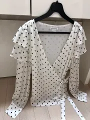 クラブモナコ Club Monaco シルク100% ドット フリル ラップ ブラウス シャツ