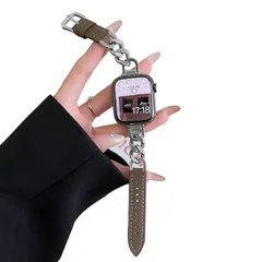 【新品】 [eriurfzy] コンパチブル アップルウォッチ バンド本革 Apple Watch バンド ステンレス appleウォッチバンドチェーン 調整工具不要 との互換性あApple Watch Series Ultra2/Ultra/SE2/SE 0