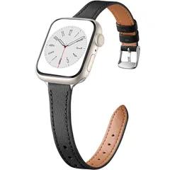 【新品】 コンパチブル Apple Watch バンド 革 レディース アップルウォッチ バンド レザー スリムベルト おしゃれ 可愛い iWatch Series 11 10 9 8 7 6 5 4 SE3 SE2 SEに対応 (ブラック/シルバー尾?, 1