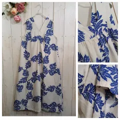 ノースリーブ ブルーパターンドレス