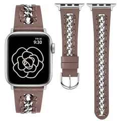 【新品】 コンパチブル Apple Watch バンド レザー ステンレスチェーン 42／44／45／46／49mm アップルウォッチ バンド 革 おしゃれ 可愛い 交換ベルト レディース あっぷるうぉっちベルト 柔らかい for iWatch Serie 1