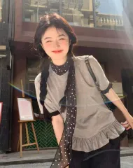 レディース カジュアル ラウンドネック フリル (フリル) 半袖 Tシャツ