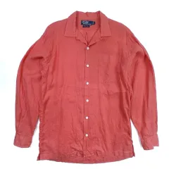 ポロ Ralph Lauren(ラルフローレン) 90s コールドウェル リネン オープンカラーシャツ ピンクオレンジ S