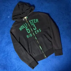 ホリスター ブラック ロゴ フーディー ジップアップ (XL)