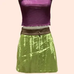 1302lab デザイナー 緑 ベロア ミニスカート