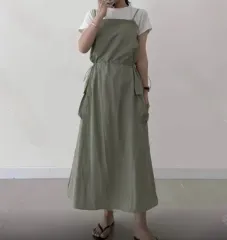 ロングキャミソール コットン レディース 夏 レイヤードキャミソール サスペンダー カーキシャーリング ONE PIECE