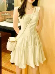 アイボリー ノースリーブ A ライン ミニ ワンピース