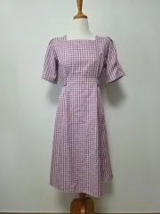 スクエアネック チェック ロング丈ワンピース