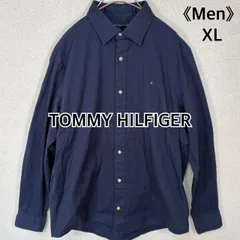 TOMMY HILFIGER 長袖シャツ ネイビー ワンポイントロゴ コットン XL シンプル 定番
