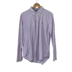 ポロ Ralph Lauren(ラルフローレン) ロゴ ストライプ シャツ 紫 L ユニセックス 本物のヴィンテージ