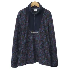 チャンピオン CHAMPION フリース ハーフジップ プルオーバー 幾何学模様 M 紺 ネイビー