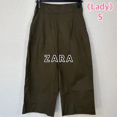 ZARA ワイドパンツ カーキ タック入り クロップド丈 コットン S ハイウエスト 美品 人気