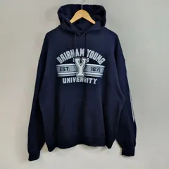 champion チャンピオン プルオーバー パーカー スウェット 裏起毛 ブリガムヤング大学 BYU フロント 中古 VINTAGE ネイビー系 XL C752