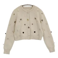 Ameri VINTAGE TWINKLE BIJOU SHORT KNIT TOP サイズM クルーネック カーディガン ベージュ レディース アメリヴィンテージ【中古】6-0309T♪のサムネイル