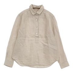 cholon リネン プルオーバーシャツ 丸襟 ラウンドカラー タック 長袖シャツ ベージュ レディース チョロン【中古】6-0309M♪