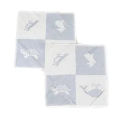未使用品★HERMES エルメス CARRE ANIMAUX PIXEL コットン100％ ブルー アニマル柄 2個セット ベビータオル ハンドタオル 箱付き フランス製 レディース