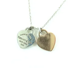 良品☆TIFFANY&Co. ティファニー リターントゥティファニー ダブルハートタグ ネックレス 925 メタル ネックレス シルバー ピンクゴールド 保存袋付き 重量2.7g レディース