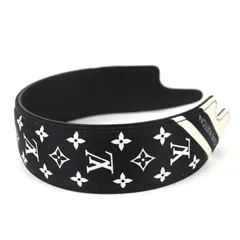 極美品△LOUIS VUITTON ルイヴィトン 2025年製 M97813 ヘッドバンド・LV アウトライン シルク レザー ヘアバンド ヘアアクセサリー ブラック ホワイト 箱・保存袋付き レディースのサムネイル
