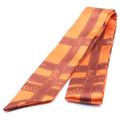 美品 エルメス ツイリー ボルデュック リボン オレンジ×ブラウン 定番