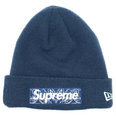 SUPREME (シュプリーム) 19AW ×NEW ERA Box Logo Beanie ニューエラ バンダナボックスロゴ アクリルニット ビーニー 帽子 ネイビー