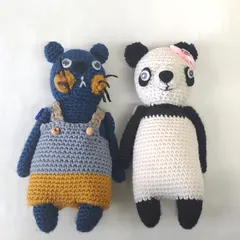【ハンドメイド】猫　パンダ　編みぐるみ　ぬいぐるみ　置物