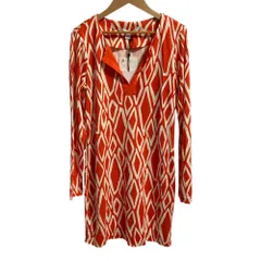 未使用 DIANE VON FURSTENBERG ダイアンフォンファステンバーグ 総柄 ロングスリーブ シルク ワンピース サイズ6 レッド レディース 古着 中古 USED