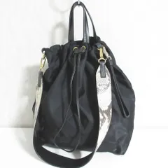 良品 ORSETTO オルセット パイソン柄ショルダーストラップ付き ドローストリング トートバッグ ブラック レディース 古着 中古 USED