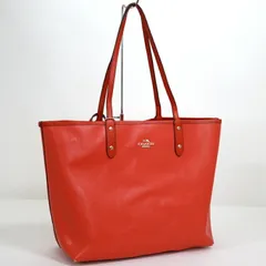 COACH コーチ トートバッグ リバーシブル レザー×ゴールド金具 レッド×ピンク