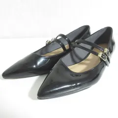 美品 OHGA オーガ ポインテッドトゥ ダブルストラップ パンプス 38 約25cm ブラック レディース 古着 中古 USED