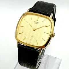 B131【ヴィンテージ・電池交換済】 SEIKO セイコー ゴールドカラー 薄型 クッションケース メンズウォッチ ドレスウォッチ
