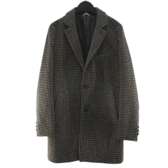 ビームスハート BEAMS HEART チェック柄 チェスターコート ミドル丈 M 茶系 ブラウン ボタン 裏地 