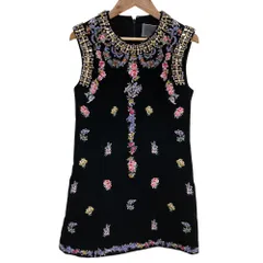 美品 Giambattista Valli ジャンバティスタヴァリ H&M ビジュー フラワー刺繍 ドレス ワンピース サイズ36 ブラック レディース 古着 中古 USED