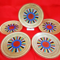 ほぼ未使用 茶道具 木製朱塗 蒔絵付 中皿 金縁 8枚組 干菓子器 丸皿