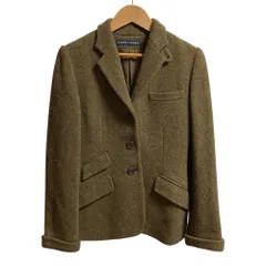 美品 RALPH LAUREN ラルフローレン ヘリンボーン カシミヤブレンド ウール テーラードジャケット サイズ7 カーキ レディース 古着 中古 USED