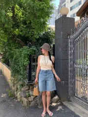 コットン ハーフ デニム バミューダ パンツ S