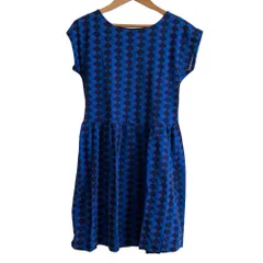 美品 Marimekko マリメッコ 鱗プリント ノースリーブ ミニワンピース チュニック XSサイズ ブルー レディース 古着 中古 USED