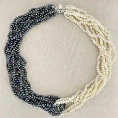 シルバー 淡水パール バイカラー ホワイト×ブラック 8連 ネックレス  /24-702