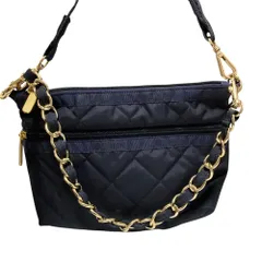 美品 LeSportsac レスポートサック キルティング チェーン ショルダーポーチ バッグ ネイビー レディース 古着 中古 USED
