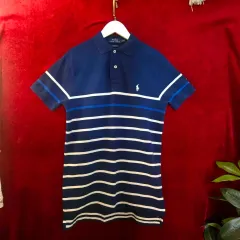 POLO RALPH LAUREN(ポロラルフローレン) ストライプ 白 ポニー カラーネック 半袖Tシャツ S
