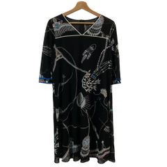 レオナール 黒 花柄 七分袖 ワンピース42 - メルカリ