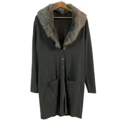 美品 POLO RALPH LAUREN ラルフローレン ラムファー付き ロング ニット カーディガン サイズL グレー レディース 古着 中古 USED