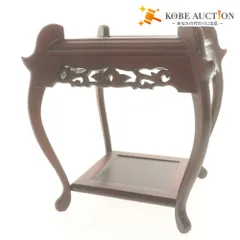 ■ 花台 透かし彫り 香炉台 香灯台 飾り台 裁台 紫壇 茶道具 華道具 卓上 置物 全長26cm ボルドー系