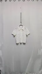 クロップド ニット シャツ型ジャケット (クリームベージュ)