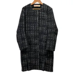 美品 MARNI マルニ ノーカラー ツイードコート ブラック 40 ネイビー レディース 古着 中古 USEDのサムネイル