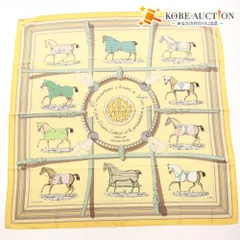 ■ HERMES エルメス スカーフ カレ90 服飾小物 柄 馬 シルク レディース 90×90 ライトイエロー系 オレンジ系