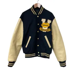 良品 VAN JACKET ヴァンジャケット ヴィンテージ 袖レザー スタジャン アワードジャケット サイズM ネイビー×アイボリー メンズ 古着 中古 USED