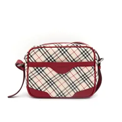 【春セール10%OFF】4/2 23:59までバーバリー ノバチェック キャンバス / レザー ショルダーバッグ ベージュ / レッド